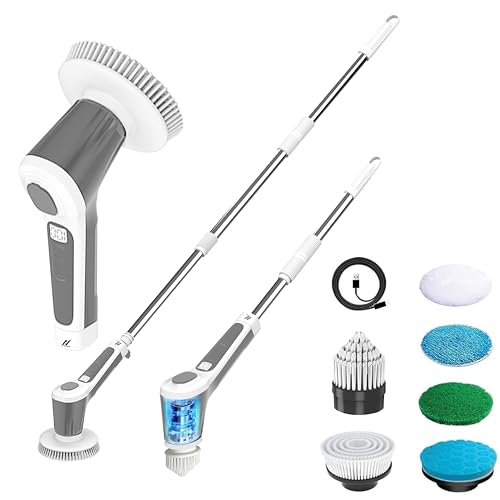 NexLev Spin Scrubber with Soap Spray | 6 heads| For Kitchen, Tub, Glass, Complete cleaning tool for Home, Office & Car| 90 min runtime | 4500 mAh | Cordless Type C | Adjustable Handle|SS-01, White - Image 1