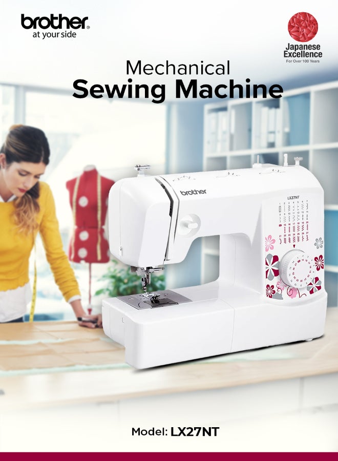 brother LX27NT Portable Free Arm Electric Sewing machines Traditional metal chassis sewing machines featuring 27 Built-in Stitches | Sewing Machine with Built-in Needle Threaderand Quick Set Bobbin | 1-Step Buttonhole and Instructional DVD Easy to Use for Beginners and Home Sewing |Sewing Machine with Maximum stitch width 5mm and Maximum stitch length 4mm |White/Pink/Grey color |Made in Vietnam LX27NT White/Pink/Grey - Image 2