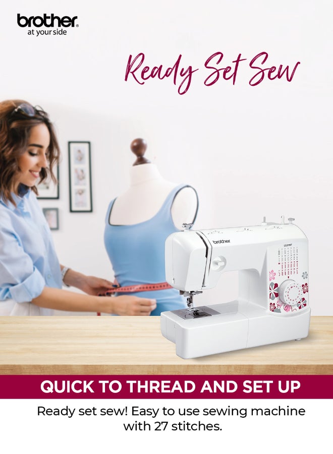 brother LX27NT Portable Free Arm Electric Sewing machines Traditional metal chassis sewing machines featuring 27 Built-in Stitches | Sewing Machine with Built-in Needle Threaderand Quick Set Bobbin | 1-Step Buttonhole and Instructional DVD Easy to Use for Beginners and Home Sewing |Sewing Machine with Maximum stitch width 5mm and Maximum stitch length 4mm |White/Pink/Grey color |Made in Vietnam LX27NT White/Pink/Grey - Image 3