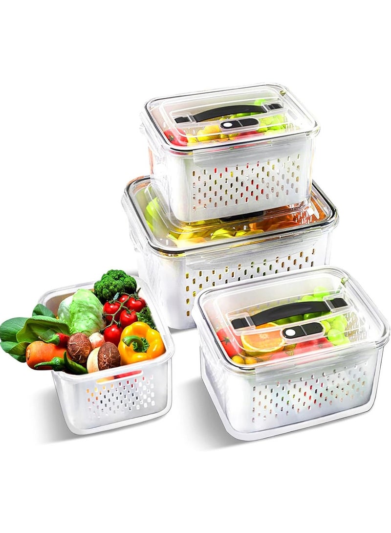 مارلا مول مجموعة من 4 حاويات تخزين الثلاجة، حاويات تخزين طعام وفاكهة مقاومة للتسرب مع مصفاة قابلة للإزالة، وسعات متعددة الأحجام، منظم طعام طازج للتخزين المنزلي، آمنة للاستخدام في غسالة الأطباق والميكروويف - Image 1