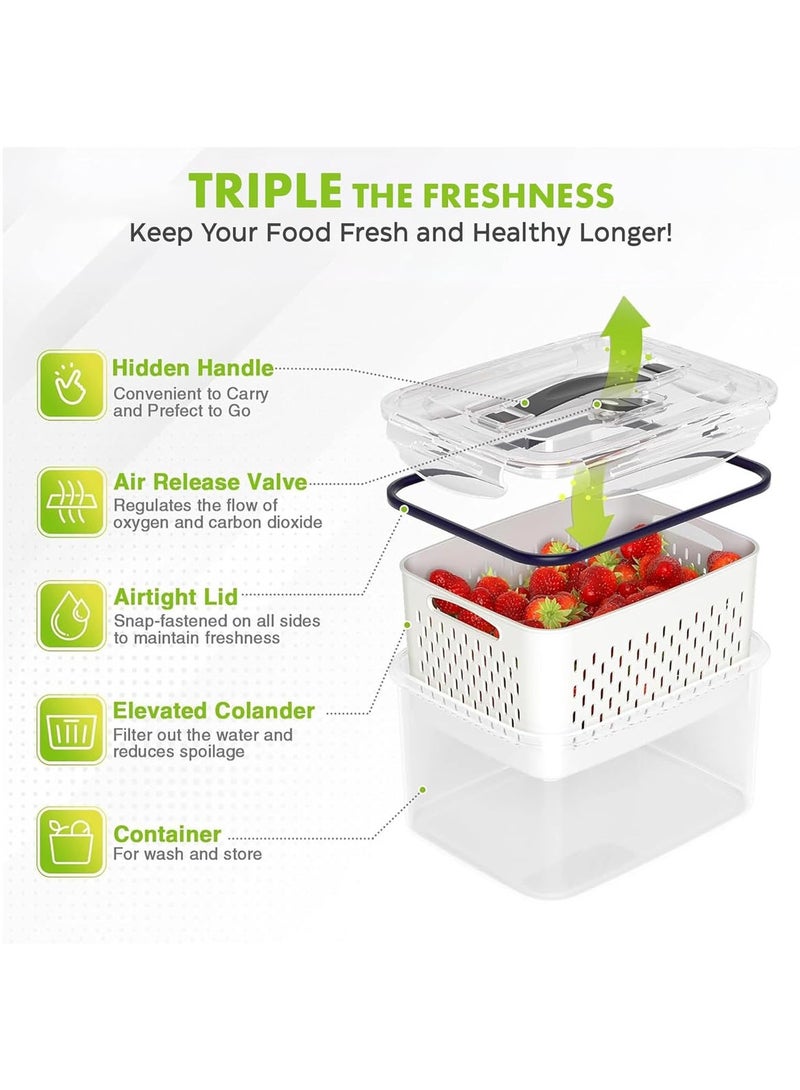 مارلا مول مجموعة من 4 حاويات تخزين الثلاجة، حاويات تخزين طعام وفاكهة مقاومة للتسرب مع مصفاة قابلة للإزالة، وسعات متعددة الأحجام، منظم طعام طازج للتخزين المنزلي، آمنة للاستخدام في غسالة الأطباق والميكروويف - Image 3