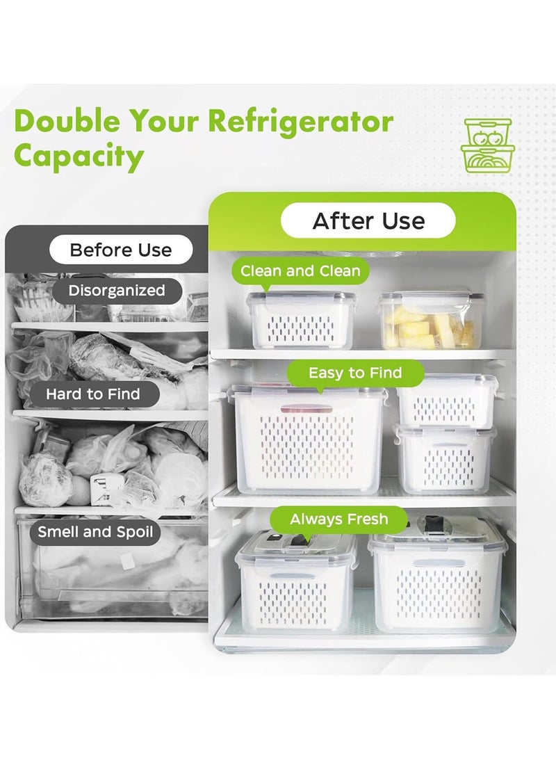 مارلا مول مجموعة من 4 حاويات تخزين الثلاجة، حاويات تخزين طعام وفاكهة مقاومة للتسرب مع مصفاة قابلة للإزالة، وسعات متعددة الأحجام، منظم طعام طازج للتخزين المنزلي، آمنة للاستخدام في غسالة الأطباق والميكروويف - Image 5