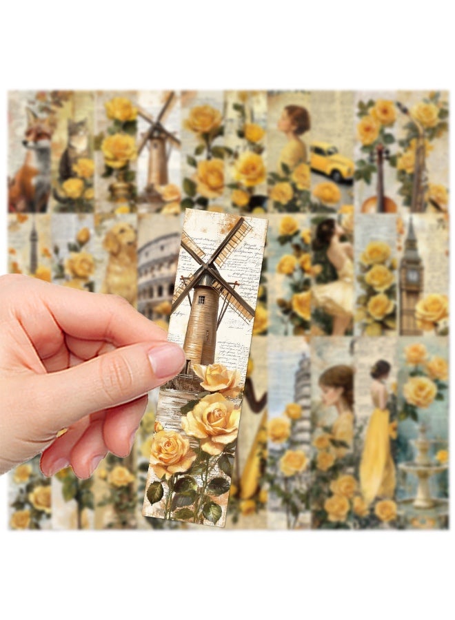 علامة مرجعية عتيقة الطراز الطبيعي، علامات مرجعية ملونة على شكل زهرة ونباتات وردية صفراء، 30 قطعة - Image 2