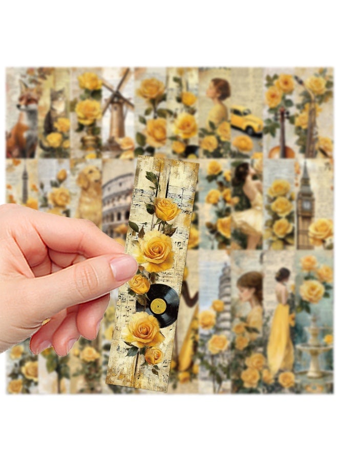 علامة مرجعية عتيقة الطراز الطبيعي، علامات مرجعية ملونة على شكل زهرة ونباتات وردية صفراء، 30 قطعة - Image 3