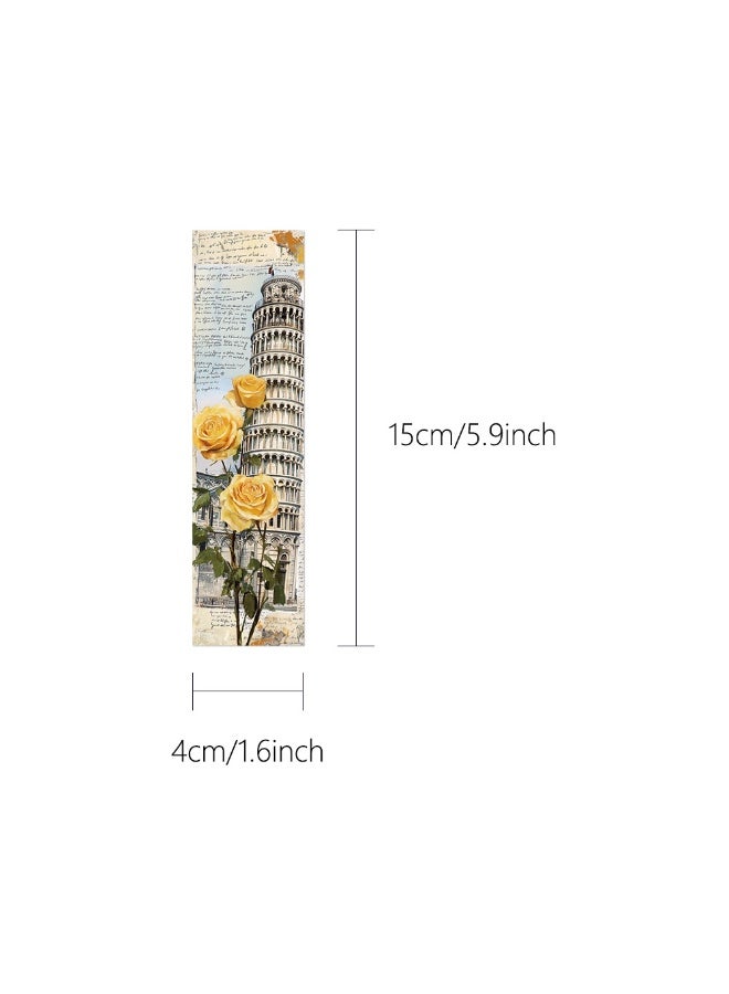 علامة مرجعية عتيقة الطراز الطبيعي، علامات مرجعية ملونة على شكل زهرة ونباتات وردية صفراء، 30 قطعة - Image 4