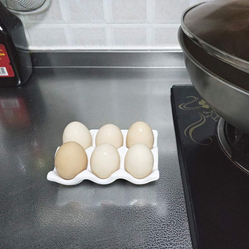 Bealuffe Ceramic Egg Holder Egg Tray Porcelain Fresh Egg Holder for Fridge Countertop Kitchen Storage Half Dozen 6 Cups (White) - Image 5