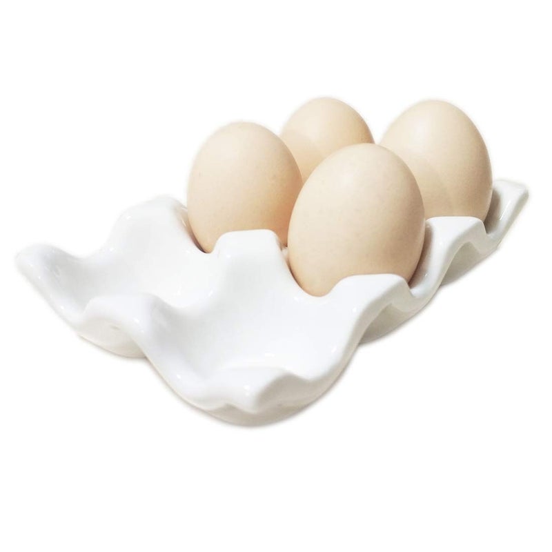 Bealuffe Ceramic Egg Holder Egg Tray Porcelain Fresh Egg Holder for Fridge Countertop Kitchen Storage Half Dozen 6 Cups (White) - Image 1