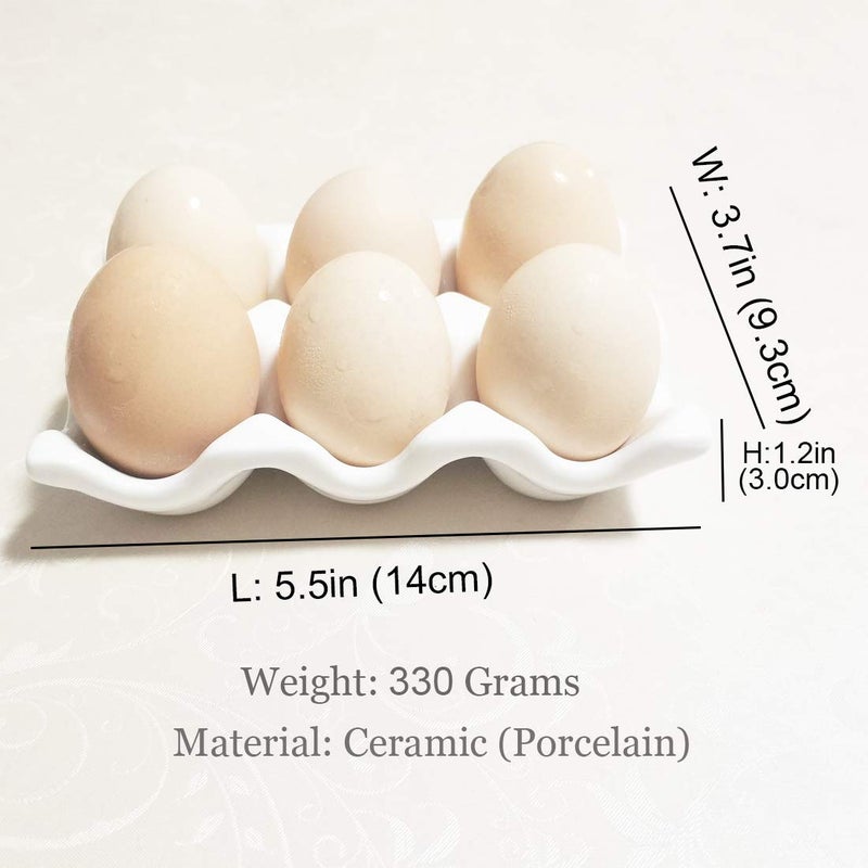 Bealuffe Ceramic Egg Holder Egg Tray Porcelain Fresh Egg Holder for Fridge Countertop Kitchen Storage Half Dozen 6 Cups (White) - Image 3