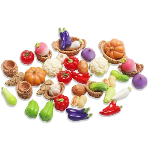 Exasinine 42 Pcs Miniature Food Mini Vegetables Figurines Miniature Baskets for Miniatures Food Kitchen Mini House Store - Image 1