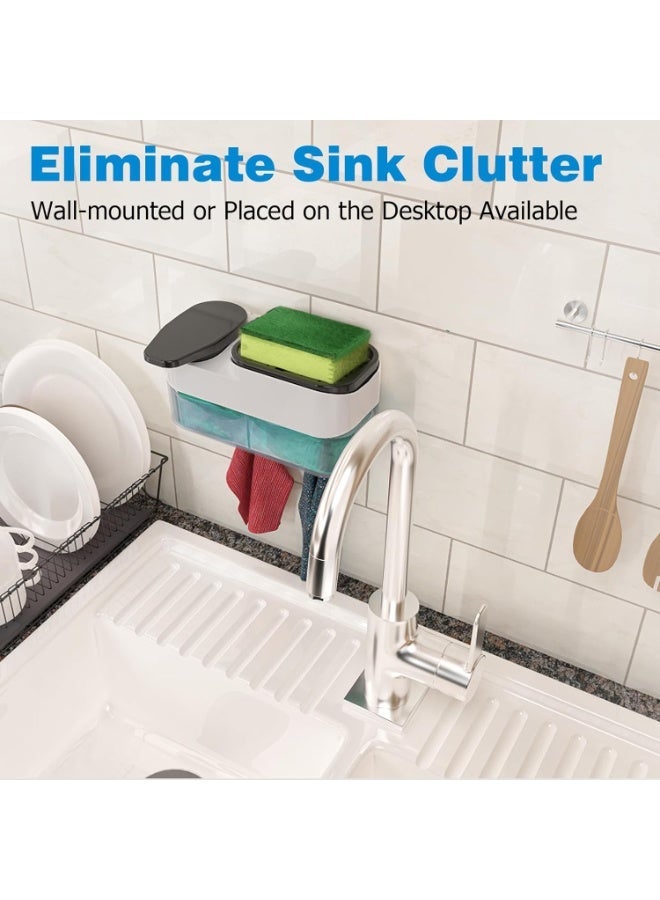 3-in-1 Dual Soap Dispenser Pump | Sponge Holder for Kitchen Sink |1000ml Capacity | Easy Refill | Wall Mounted Dish | Hand Soap Dispenser Set | Kitchen & Bathroom Organizer. (White) - Image 5