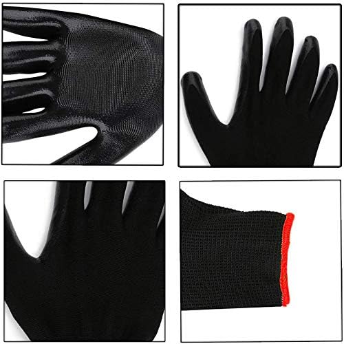 RK TRENDS Safety Gloves - Nylon Nitrile Coated Industrial & Home Cut Resistant Hand Gloves. (Black (PU Coated), Pack of 12 Pairs) - Image 3