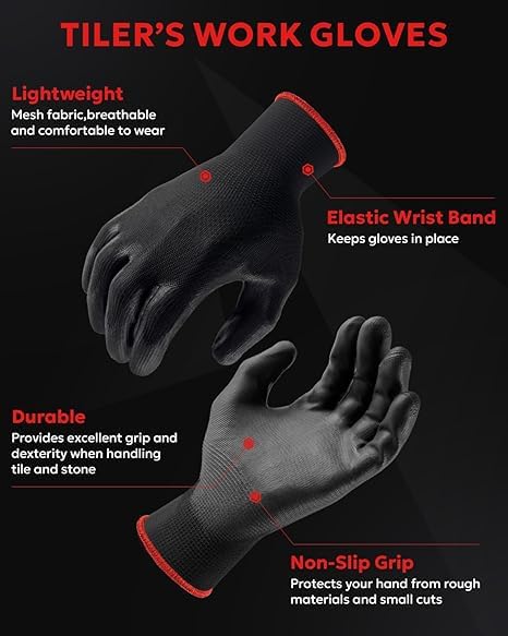 RK TRENDS Safety Gloves - Nylon Nitrile Coated Industrial & Home Cut Resistant Hand Gloves. (Black (PU Coated), Pack of 12 Pairs) - Image 2