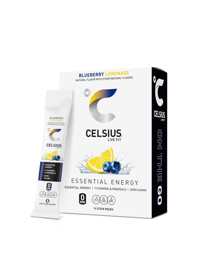 CELSIUS مشروب الطاقة الأساسي أثناء التنقل، ليمون التوت الأزرق (عبوة 14 عصا) - Image 1
