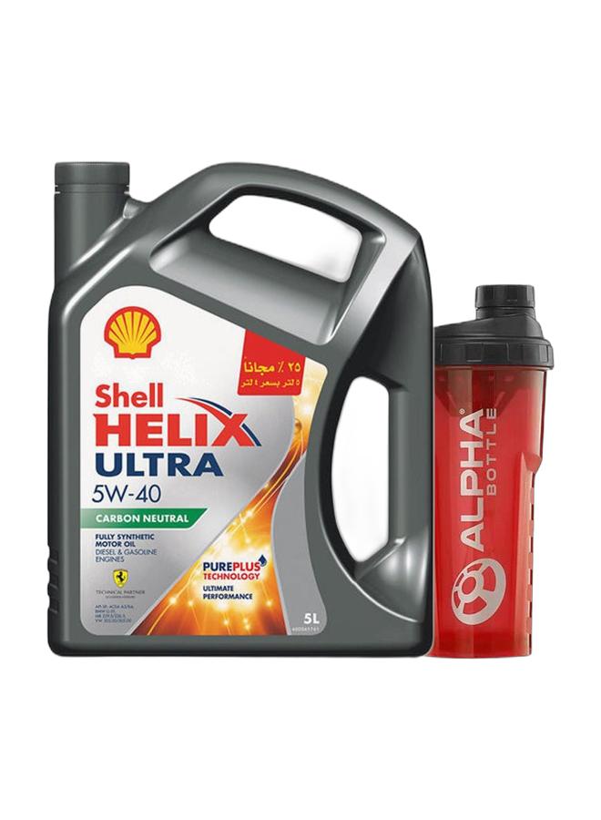 Shell Helix Ultra 5W-40 Engine Oil 5L + Alpha Bottle 750ml (Dark Red) – Power & Hydration Pack  - Image 1