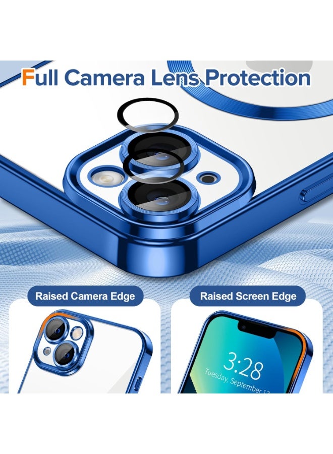 Electroplated Case For IPhone14 Plus/15 Plus Camera Lens Full Protection Compatible with MagSafe Wireless Charging, Shockproof Soft TPU Phone Magnetic Cover (Blue) - Image 4