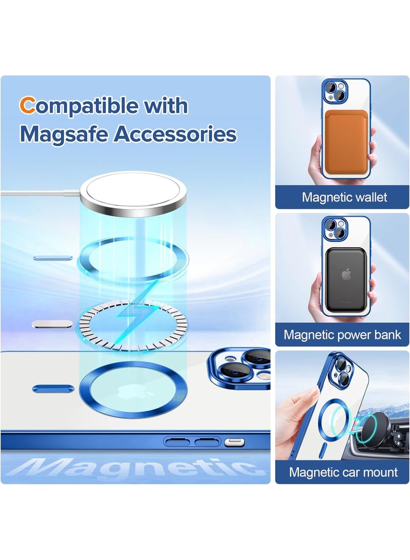 Electroplated Case For IPhone14 Plus/15 Plus Camera Lens Full Protection Compatible with MagSafe Wireless Charging, Shockproof Soft TPU Phone Magnetic Cover (Blue) - Image 5