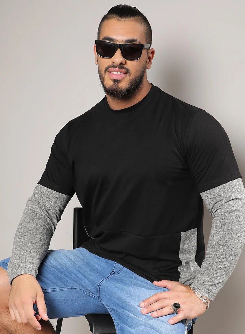 Instafab Plus Men's Black Colourblocked Regular Fit  Casual T-Shirt