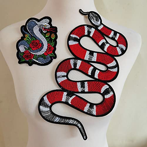 FJTANG 2pcs Cool Red Black Snake Embroidered Applique Patch Vintage Animal Patch T-Shirt Jeans Decoration Patch DIY Garment Accessories - Image 1