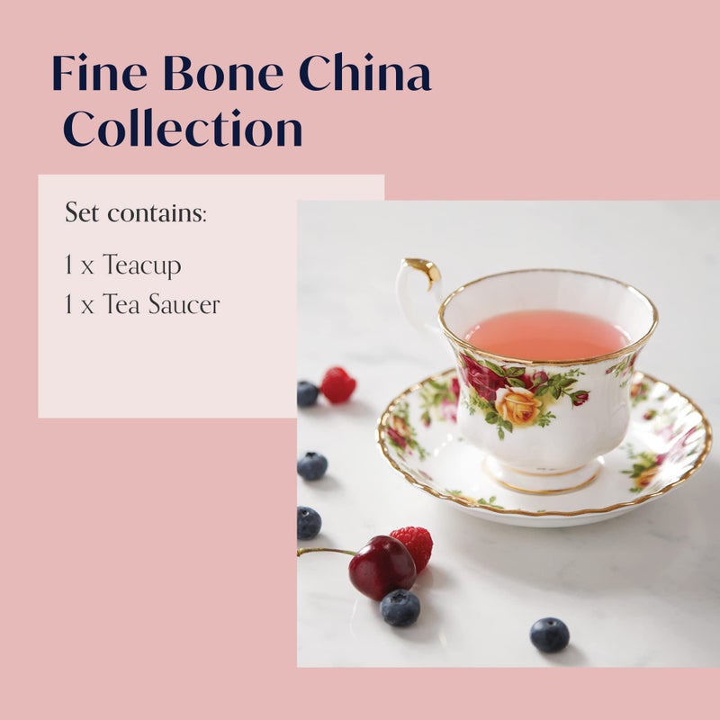 ROYAL ALBERT طقم فنجان وصحن رويال ألبرت أولد كانتري روز، 6.5 أونصة، متعدد الألوان - Image 3