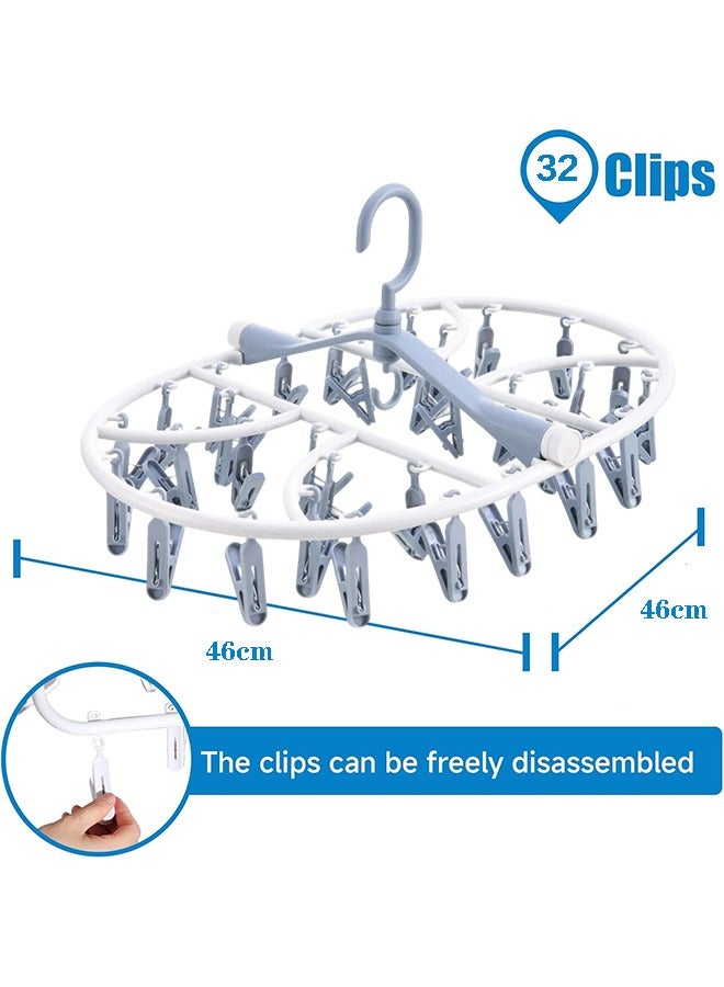 YelaJoy Foldable Clip Hangers, Hanger with 32 Drying Clips, Plastic Laundry Clip, Round Clothes Hanger Organizer, 360° Rotatable Drying Rack for Socks, Lingerie, Towels and Other Small Objects (Grey, 2PCS)  - Image 2