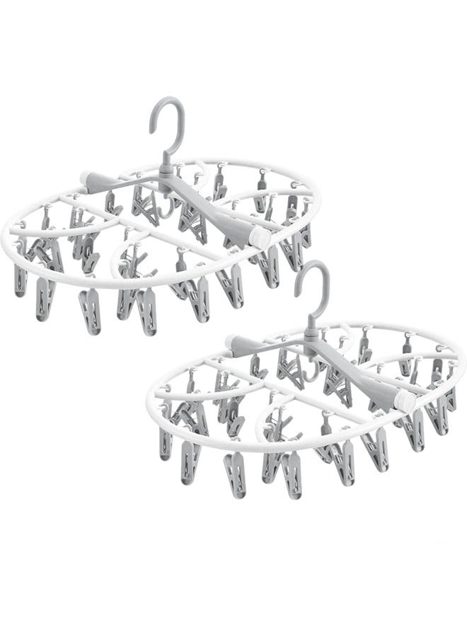 YelaJoy Foldable Clip Hangers, Hanger with 32 Drying Clips, Plastic Laundry Clip, Round Clothes Hanger Organizer, 360° Rotatable Drying Rack for Socks, Lingerie, Towels and Other Small Objects (Grey, 2PCS)  - Image 1