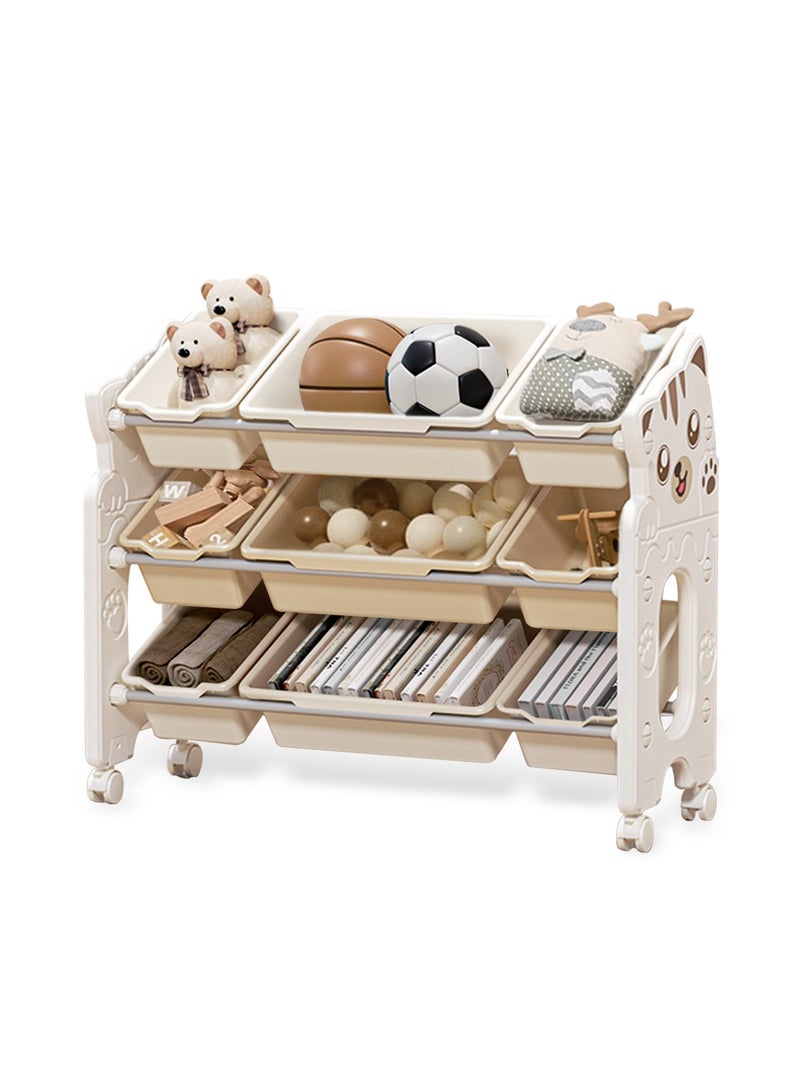 Pokuula Kids Toy Organizer Toy Storage Cabinet with Wheels, Kids Toy Storage Rack Chest for Nursery, Playroom, Kindergarten Furniture  - Image 1
