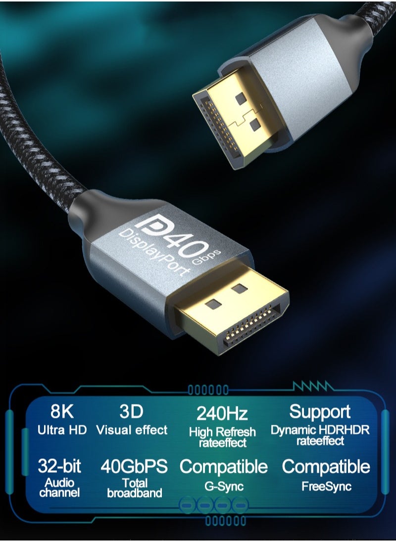 FlashHawk 8K DisplayPort Cable 2Meter Ultra HD DP 2.1 Cable Nylon Braided High Speed DP Cable, Support 16K@60Hz , 8K@144Hz/60HZ, 4K@240Hz/120Hz HDR for Gaming Monitor HDTV-2M Grey  - Image 2