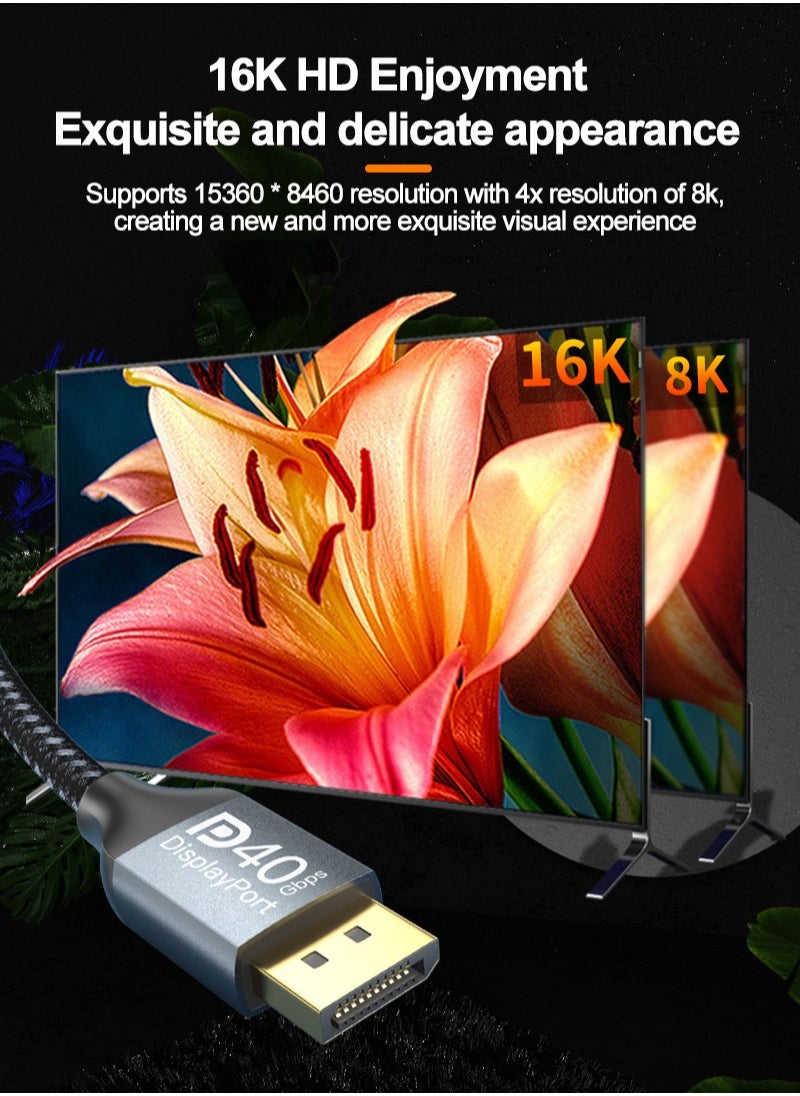 FlashHawk 8K DisplayPort Cable 2Meter Ultra HD DP 2.1 Cable Nylon Braided High Speed DP Cable, Support 16K@60Hz , 8K@144Hz/60HZ, 4K@240Hz/120Hz HDR for Gaming Monitor HDTV-2M Grey  - Image 3