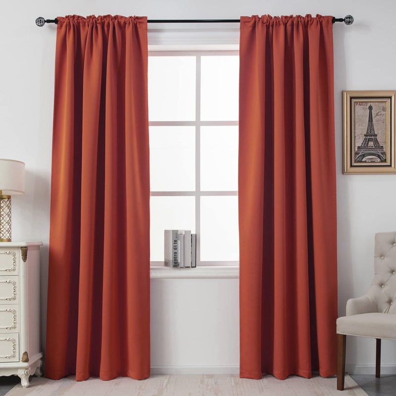 DUALIFE DUALIFE 84 Inch Rust Curtains Floor Length for Bedroom  Thermal Insulated Room Darkening Noise Reducing Energy Saving Rod Pocket Curtains for Living Room 2 Panels Burnt Orange 54 by 84 Inch 