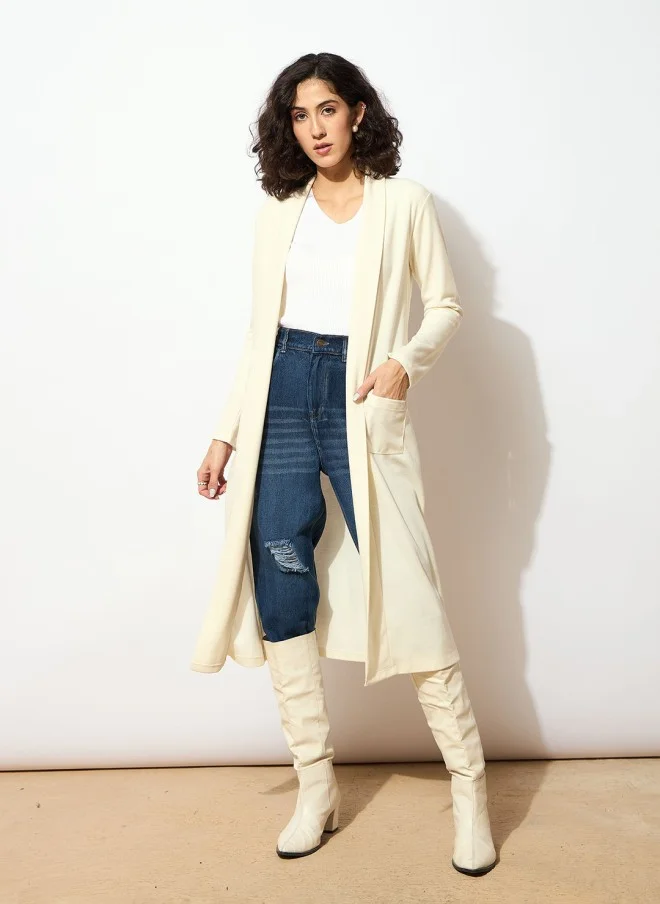 SASSAFRAS Off White Long Sleeve Shrug for Women