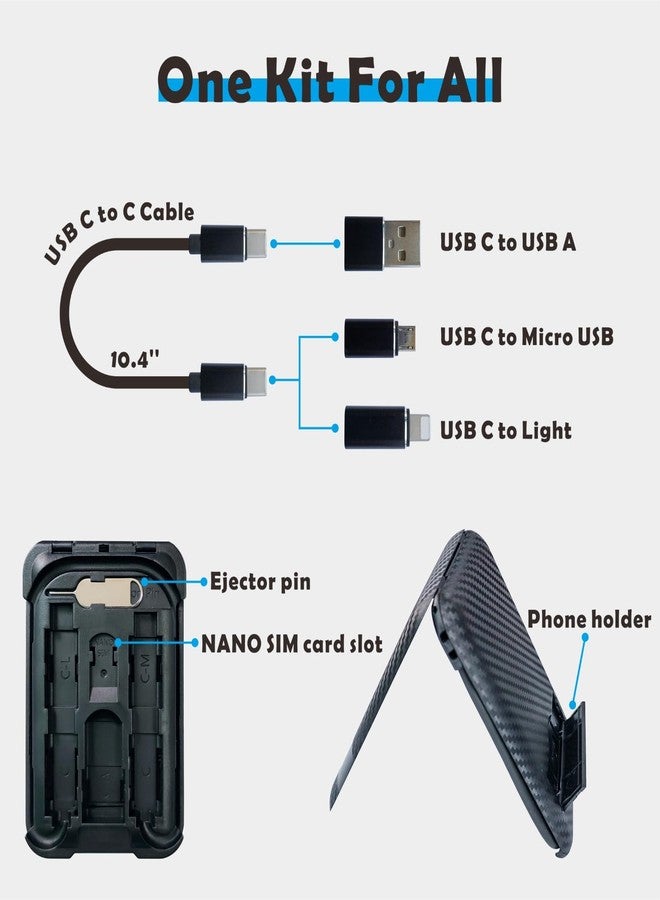 Yinow USB Type C to C Charging and Data Transfer Cable with 3 Adapters Combination Set in Credit Card Size Case, Black - Image 2