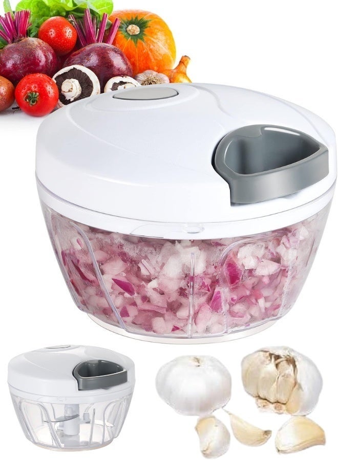 500ml Multifunctional Manual Chopper: Bestselling Vegetable, Fruit and Nut Cutter - Compact design with transparent bowl and sturdy pull cord - Ideal for chopping garlic and onions, preparing baby food and sauces with less effort. - Image 1