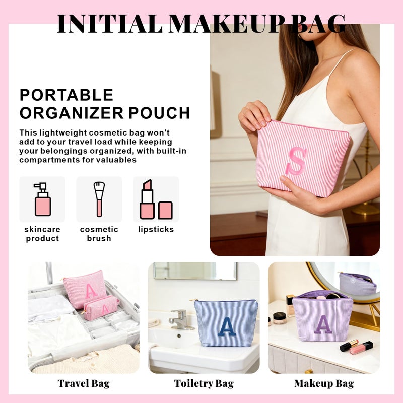 Fohufo Travel Makeup Bag for Girls - Personalized Initial Pink Makeup Bag, Teen Girl Gifts Trendy Stuff, 6 7 8 9 10 11 12 Year Girl Birthday Gift, Christmas Gift for Girls Travel Essentials, Letter M - Image 3