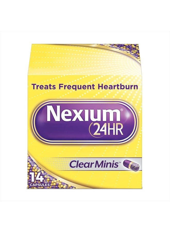 NEXIUM 24 ساعة ClearMinis مخفف حموضة المعدة كبسولات إطلاق مؤجل للحماية طوال اليوم وطوال الليل من حرقة المعدة المتكررة، دواء حرقة المعدة مع إيزوميبرازول ماغنسيوم - 14 عدداً - Image 1