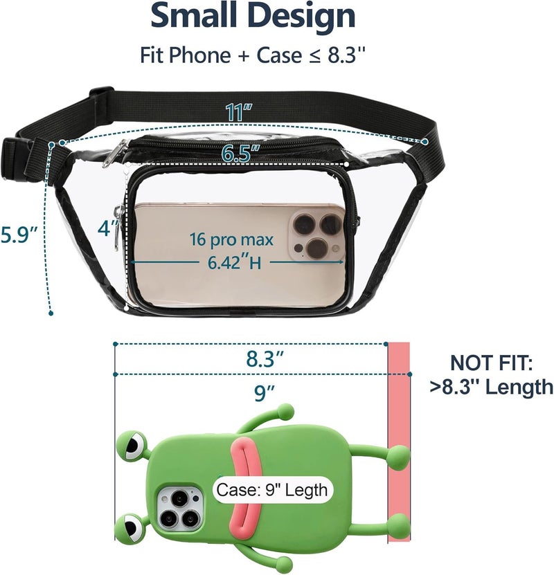 Veckle 2 Pack Clear Fanny Pack Stadium Approved - Adjustable Range 33” - 47“ Belt Bag for Women MenTransparent Waist Bag Fits Sport Events, Travel, Concerts, Black - Image 4
