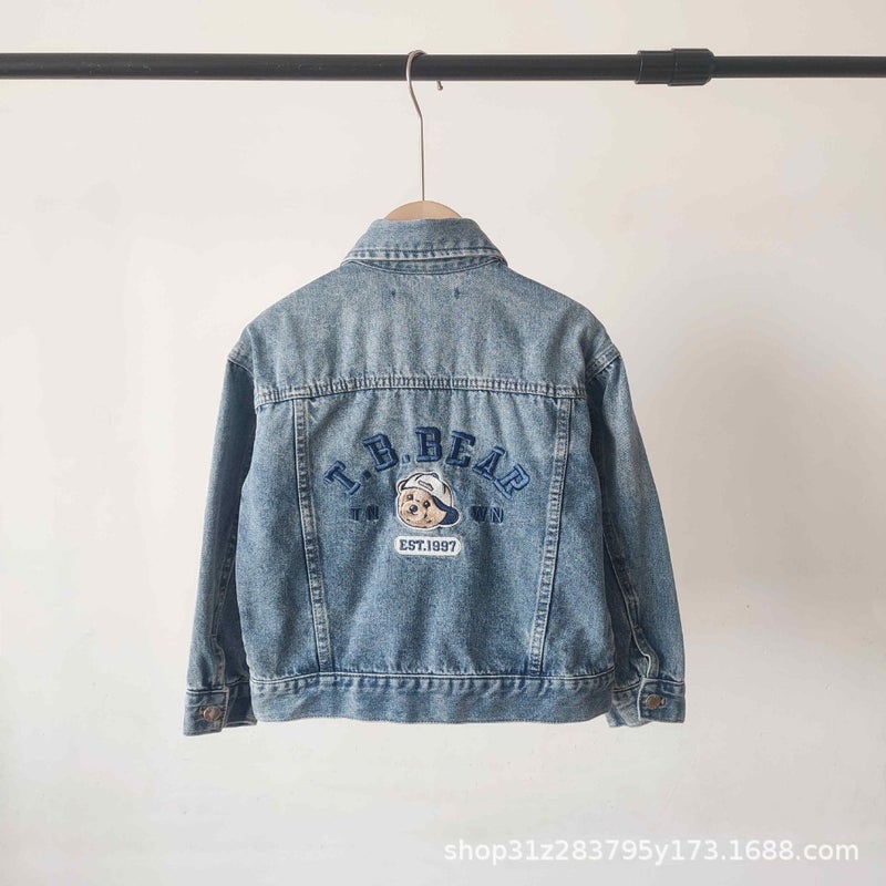 Children'S Denim Jacket Tw Little Bear'S 24 Spring Style Retro Distressed Modern Denim Jacket - Image 3