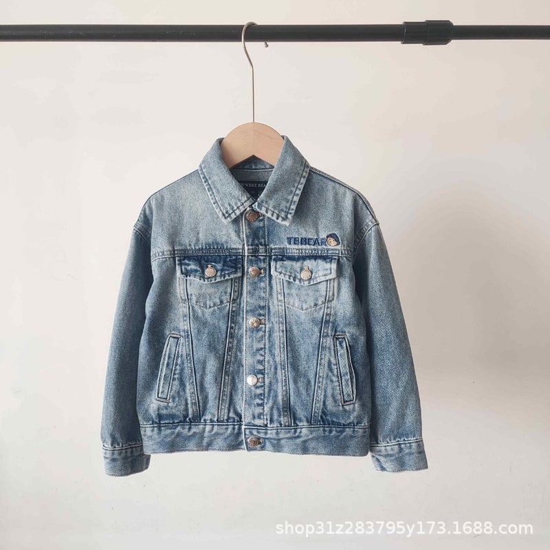 Children'S Denim Jacket Tw Little Bear'S 24 Spring Style Retro Distressed Modern Denim Jacket - Image 2