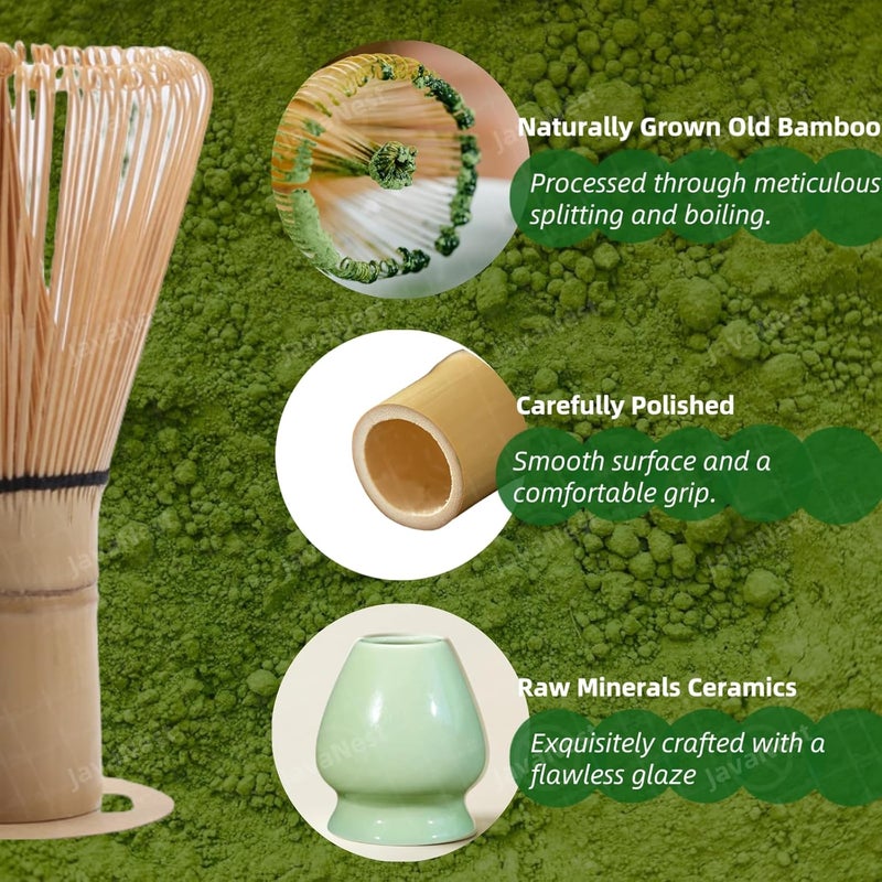 JavaNest Matcha Whisk Set, 6-Piece Matcha Making Kit, Macha Tea Set, (Chasen Holder), Ceramic Whisk Holder, Matcha Starter Sifter, Bamboo Scoop, Spoon Japanese Tea Tools For Ceremony Gift (Green) - Image 2
