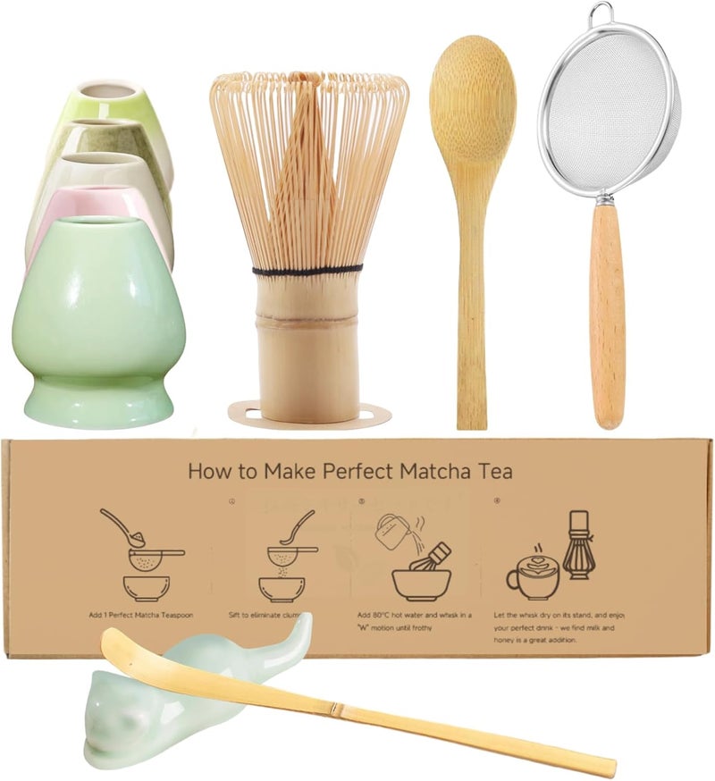 JavaNest Matcha Whisk Set, 6-Piece Matcha Making Kit, Macha Tea Set, (Chasen Holder), Ceramic Whisk Holder, Matcha Starter Sifter, Bamboo Scoop, Spoon Japanese Tea Tools For Ceremony Gift (Green) - Image 1