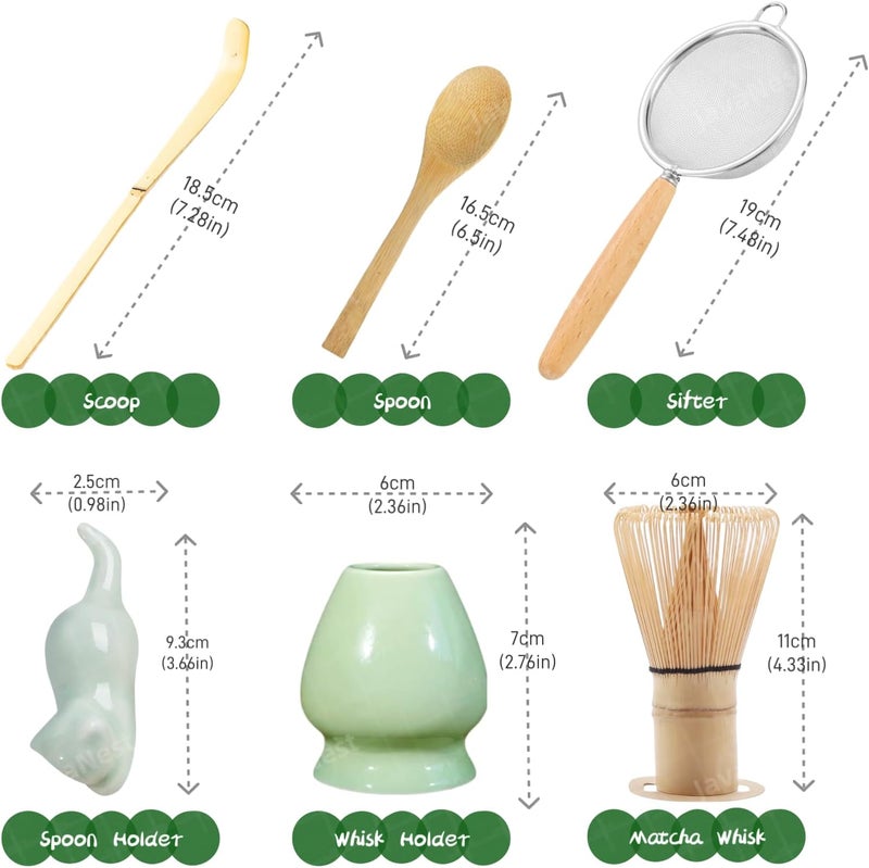 JavaNest Matcha Whisk Set, 6-Piece Matcha Making Kit, Macha Tea Set, (Chasen Holder), Ceramic Whisk Holder, Matcha Starter Sifter, Bamboo Scoop, Spoon Japanese Tea Tools For Ceremony Gift (Green) - Image 3