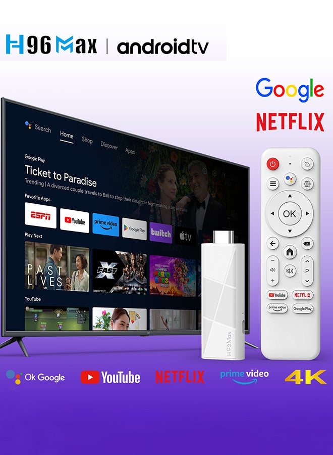 H96 Max TV Stick Android14 Quad Core BT5.4 4K@60fps ATV Launcher Google Voice Assistant Media Player AI TV Stick, TV Box(2GB + 16GB)  - Image 2