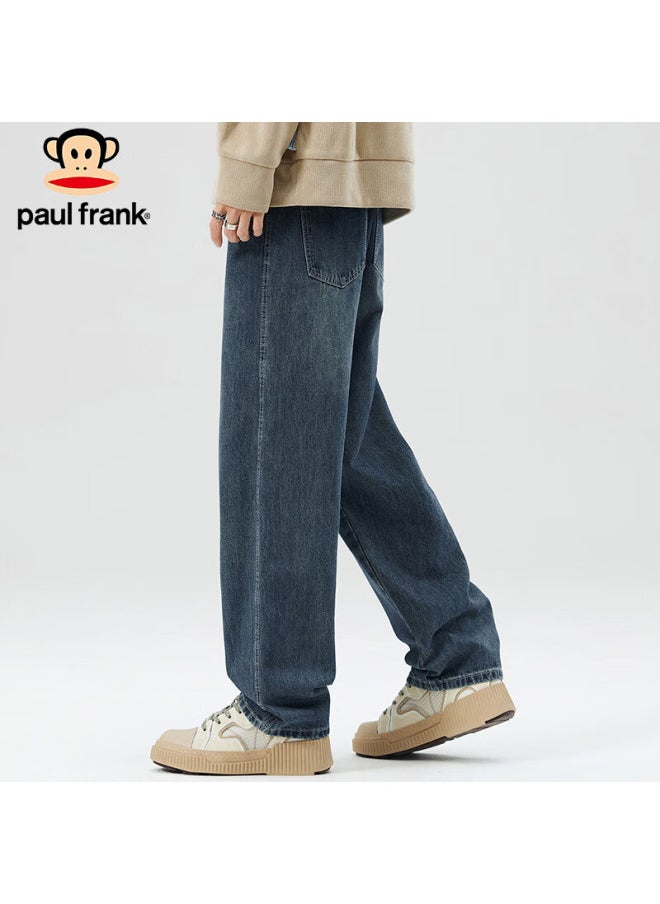 Paul Frank Men's Spring Loose Wide Leg Jeans Men's American Casual Pants Men's Pants Vintage Blue 33