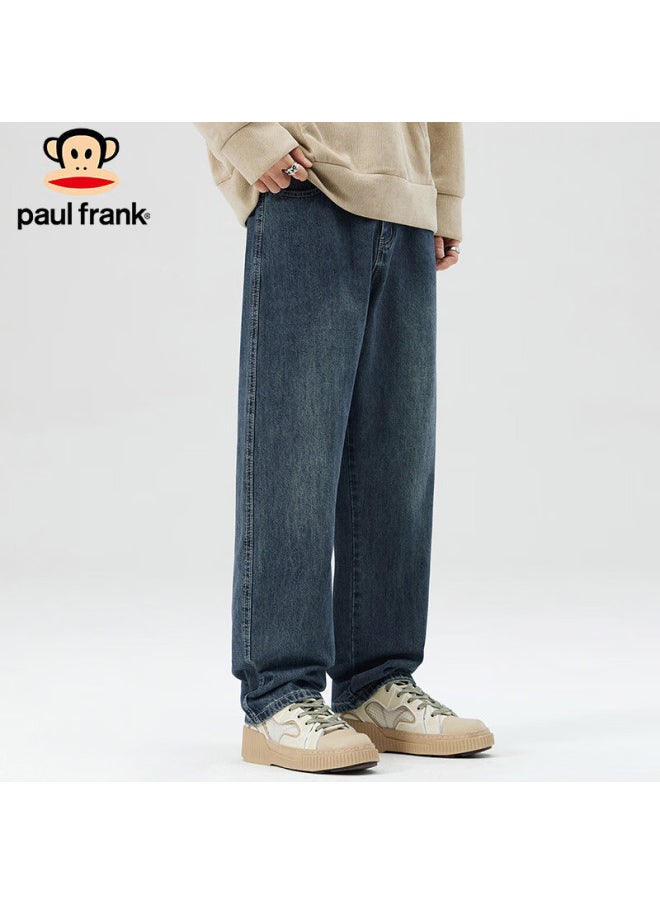 Paul Frank Men's Spring Loose Wide Leg Jeans Men's American Casual Pants Men's Pants Vintage Blue 33