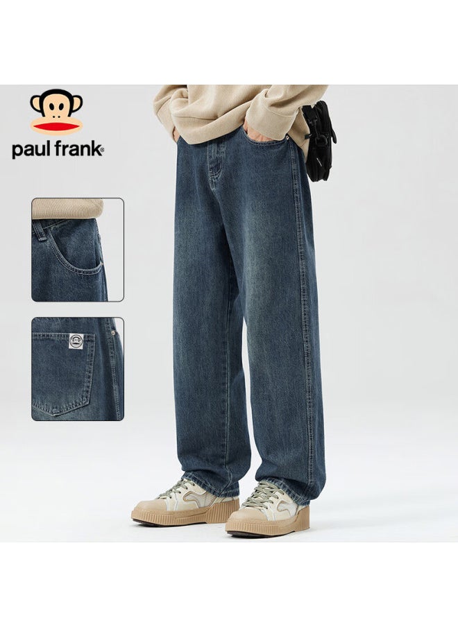 Paul Frank Men's Spring Loose Wide Leg Jeans Men's American Casual Pants Men's Pants Vintage Blue 33