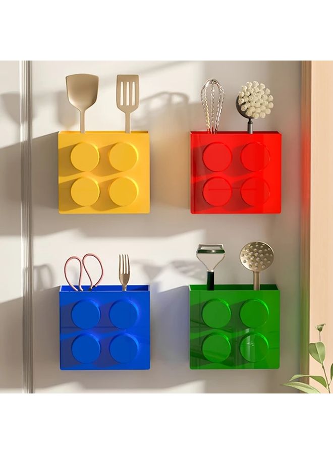 1pc Magnetic Kitchen Organizer Blue Building Block Design Space Saving Fridge Magnet Base Utensil Holder Spice Rack Durable Plastic Construction For Kitchen Office Small Spaces Easy Installation No Tools Needed Compact Storage Solution - Image 1