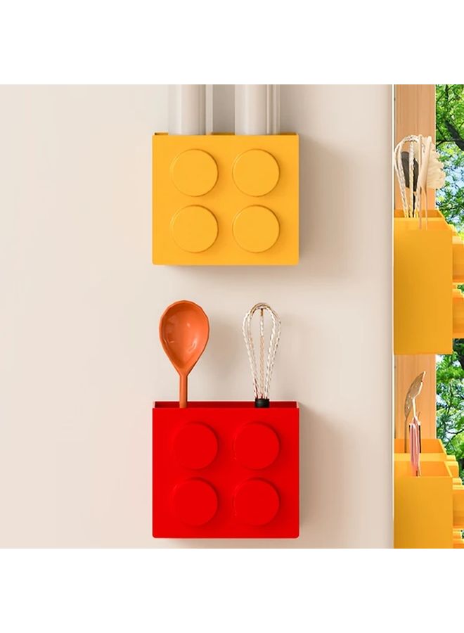 1pc Magnetic Kitchen Organizer Blue Building Block Design Space Saving Fridge Magnet Base Utensil Holder Spice Rack Durable Plastic Construction For Kitchen Office Small Spaces Easy Installation No Tools Needed Compact Storage Solution - Image 3