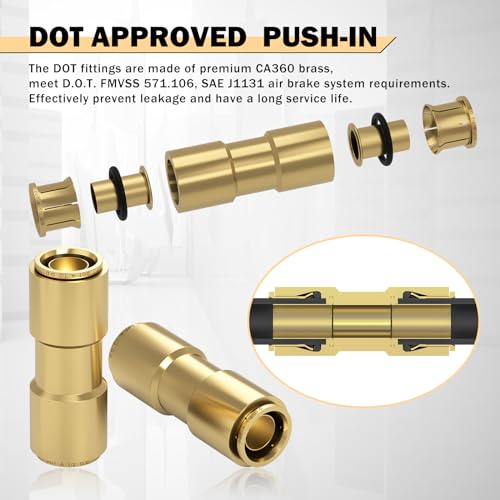 CheeMuii 6 PCS 12 Brass DOT Air Line Fitting Straight Union Quick Connect Fittings 12 Air Hose DOT Air Fittings for Semi Truck Trailers Industry Air System - Image 3