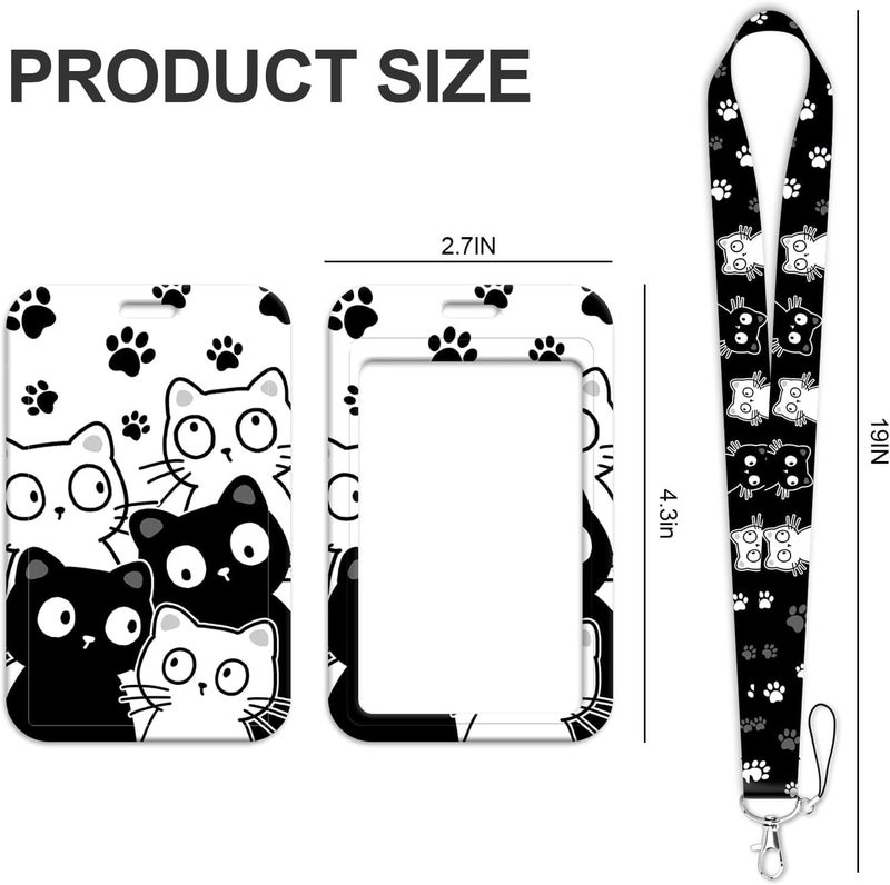 KASTWAVE Printed Lanyard with Hard Vertical Card Holder and Sliding Badge Protector, Neck Strap for ID Cards, Keys, Badges, Adjustable Keychain Lanyard for Office, School, Exhibitions, Events (Cat) - Image 5