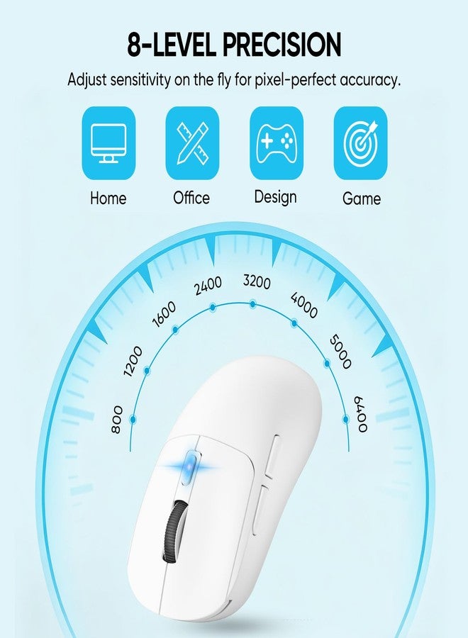 MELOGAGA Wireless Gaming Mouse, 2.4G/Bluetooth 5.4/USB-C 3-Mode Wired/Cordless Game Mice with 8 Adjustable DPI, Ergonomic Rechargeable Computer Mouse for PC, Mac, PS5, Tablet -White - Image 3