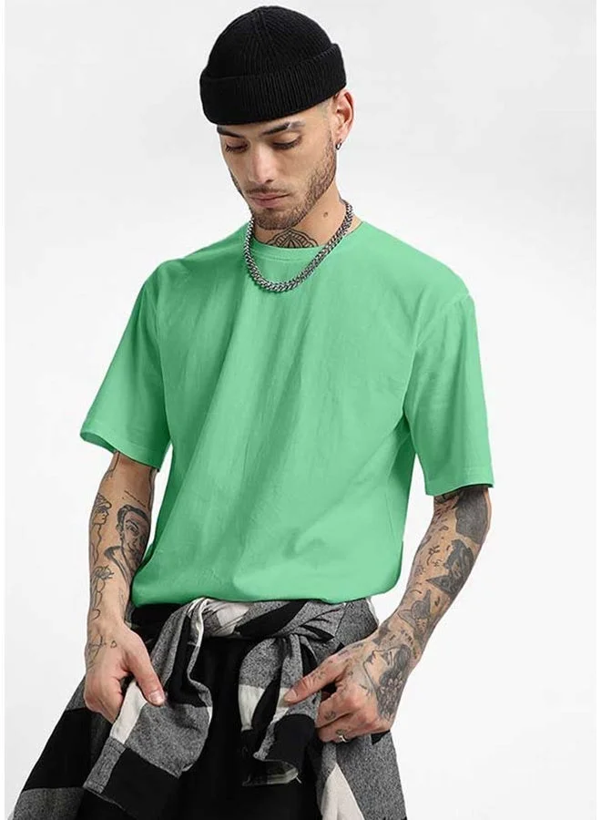 Veirdo Veirdo Pure Cotton Oversized Fit Half Sleeve T-Shirt For Men Sea Green Half Sleeve T-Shirt For Men